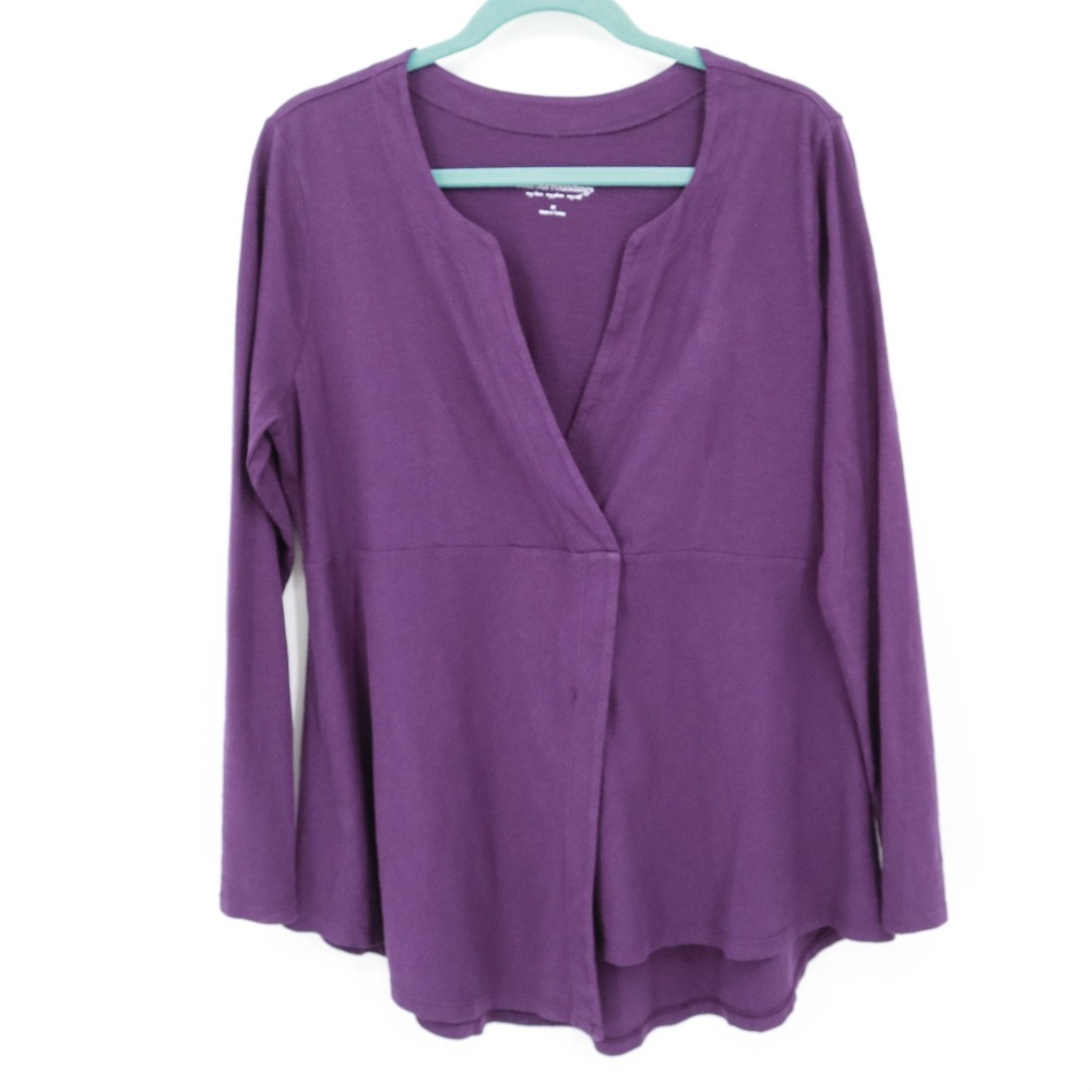 Soft Surroundings Faux‎ Wrap Top Womens M Purple Lagenlook Asymmetrical Hem Boho